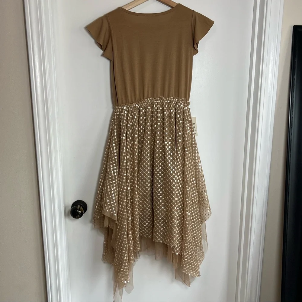 Joyfolie Girls Tina Dress Light Tan‎ Sparkle Boho Western Flowing Dress NWT, 10